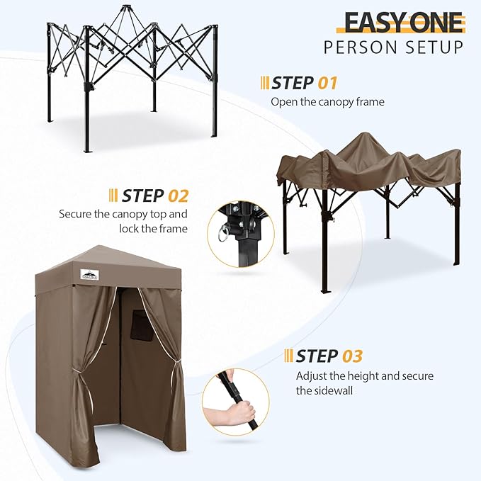 EAGLE PEAK Flex Ultra Compact 4x4 Pop-up Canopy, Sun Shelter, Changing Room, Portable Privacy Canopy Cabana for Pool, Fashion Photoshoots, or Camping, 4x4 ft, Brown