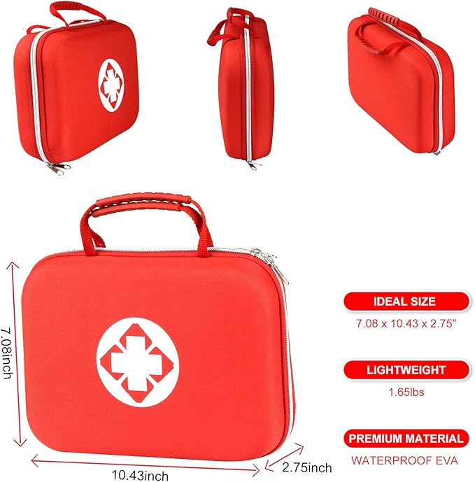 300PCS Home First Aid Kit for Hiking Car Home Emergency Kit First Aid Handheld Bag Multiple Purpose Case Outdoor Backpacking Gear for Disaster Preparedness Red