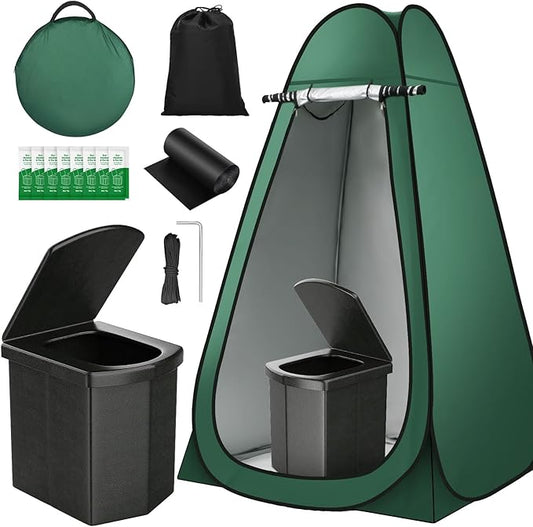 Camping Bathroom Tent and Toilet, 16.5'' XL Portable Toilet Tent for Adults Camping Toilets Portable Tent, Pop Up Privacy Toilet Tent for Camping