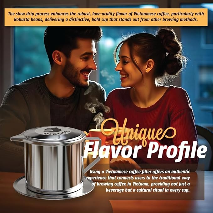 Birdee Vietnamese Coffee Dripper - 12 oz, Stainless Steel, Medium Drip Filter, Durable, Dishwasher Safe, Home Use, Travel, Camping, Gift Sets