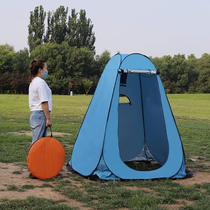 WOWCASE 1-2 Person Large Space Pop Up Shower Privacy Shelter Tent with 3 Windows, Outdoor Waterproof Silver Anti-UV Coated Portable Dressing Room, Privacy Shower Tents for Camping Beach Isolation Sun Shelter Picnic Fishing