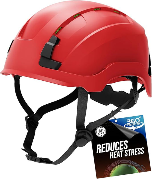 GE Safety Helmet: ANSI Type 2 Class G & E, Advanced Impact Technology, Ultra Comfortable Memory Foam, Heat Stress Reduction, Compatible with Accessories, Adjustable Size OSHA Approved