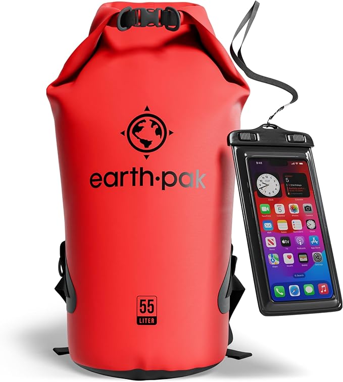 Earth Pak Waterproof Dry Bag - Roll Top Waterproof Backpack Sack Keeps Gear Dry for Kayak with Waterproof Phone Case