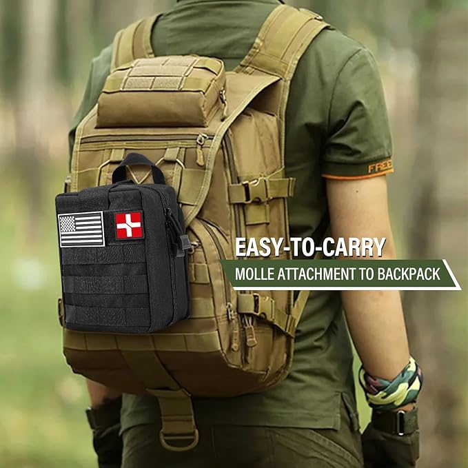 Survival First Aid Kit, Molle Medical Pouch 282PCS Outdoor Emergency Survival Gear and Equipment for Hiking Camping Hunting Car Boat Home Travel and Adventures, for Him Men