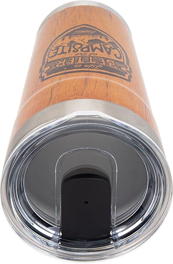 Camco Life is Better at The Campsite Wrapped Tumbler | Features Unique Wood Grain Design with a Burned in Life is Better at The Campsite Logo | 20 oz. (53327)