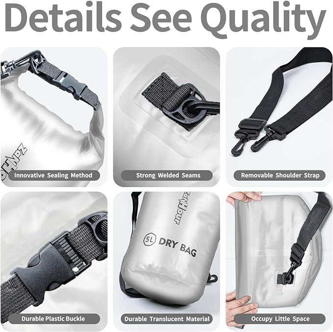 Waterproof Dry Bag - Roll Top Transparent Storage Bag,2L/5L/10L/20L,Suitable for Traveling, Swimming, Kayaking, Camping, Fishing, Rainy Day Trips