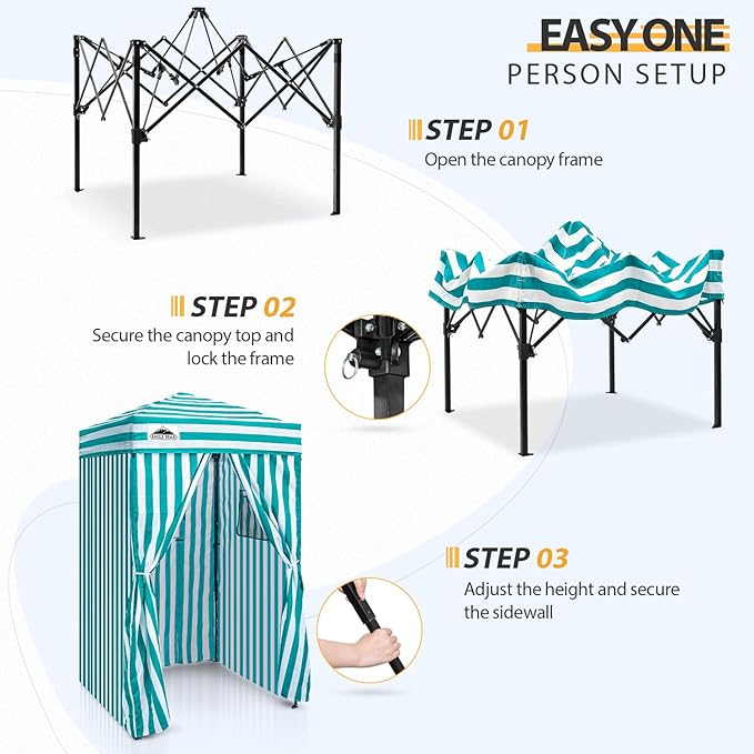 EAGLE PEAK Flex Ultra Compact 4x4 Pop-up Canopy, Sun Shelter, Changing Room, Portable Privacy Canopy Cabana for Pool, Fashion Photoshoots, or Camping, 4x4 ft, White/Light Blue