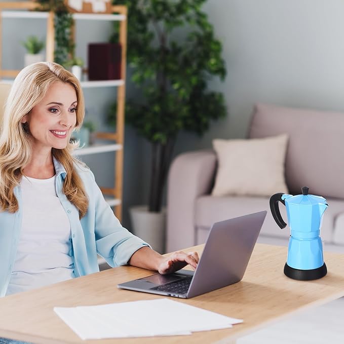 Coffee Pot 6 Cup Electric Espresso Coffee Maker Italian Moka Maker 300ml Portable Aluminum Espresso Machine Cafetera Moka Pot with Detachable Base, Gift for Home Travel(Blue)