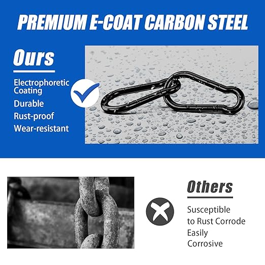 KINLINK 10 Pack Black Carabiner Clip, 2.75 inch Heavy Duty Spring Snap Hook, Small Caribeener Clips for Outdoor Camping, Swing Set, Hammock, Hiking Travel, Fishing, Quick Link Keychain