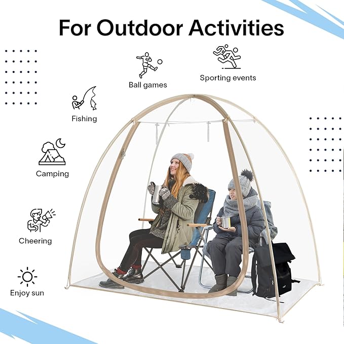 Pop-Up Sports Tent, Transparent Bubble Tent, Weatherproof Igloo Tent, Clear Tent for Winter Sports, Cold Weather Tent