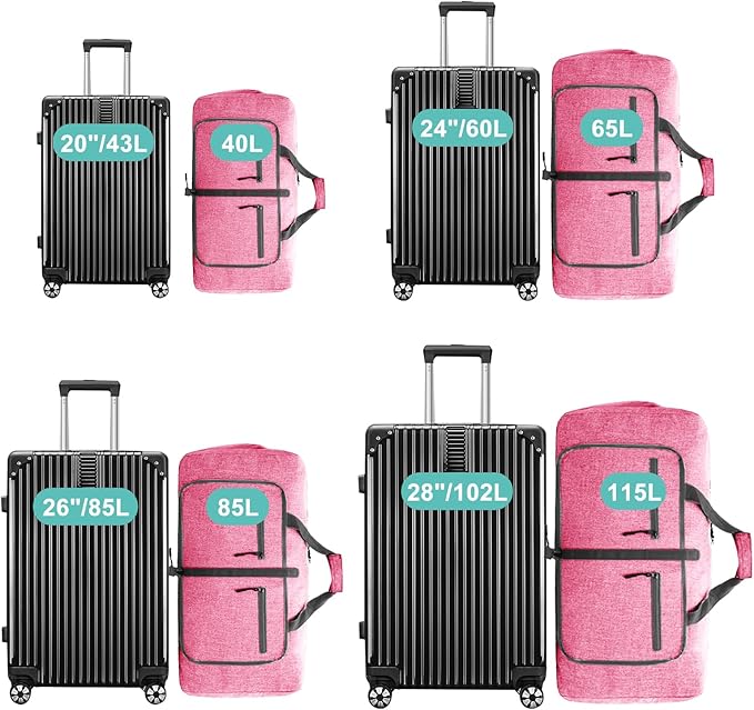 Dimayar 40L Travel Duffle Bag for Men Women - Foldable Duffel Bag with Shoes Compartment - Overnight Bags Waterproof & Tear Resistant(Pink)