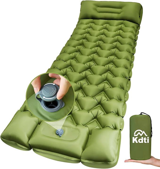 Ultralight Inflatable Sleeping Pad with Built-in Foot Pump - Upgraded Durable Air Mattress for Camping, Backpacking, Hiking - Compact Design Includes Carry Bag (Green)