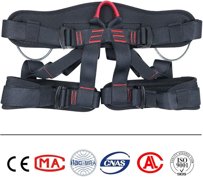 X XBEN Climbing Harness, Protect Waist Safety Harness Gear, Wider Half Body Harness for Roofing Fire Rescuing Rock Climbing Rappelling Tree Climb Red