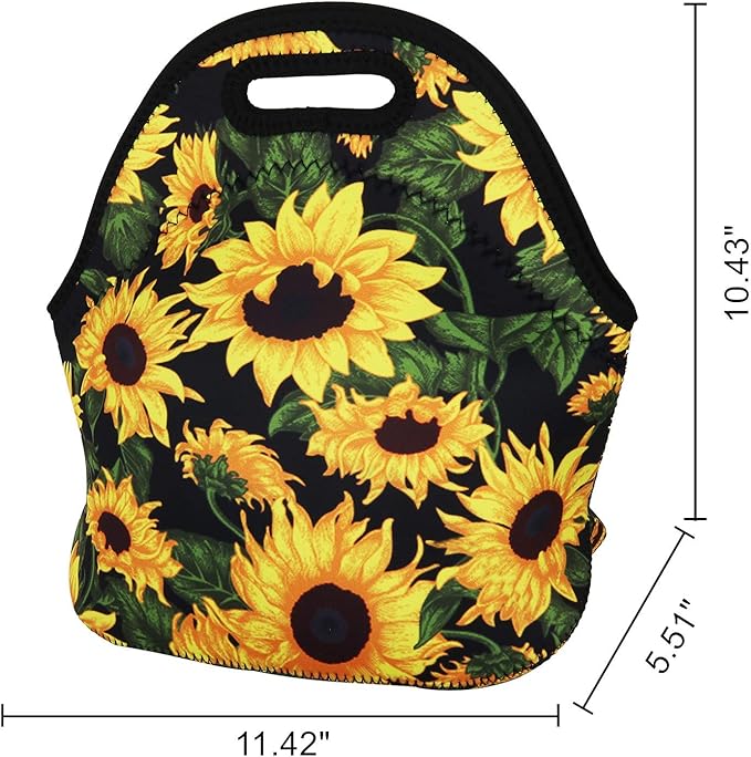 Violet Mist Neoprene Lunch Bag Insulated Reusable Sunflower Lunch Box Floral Lunch Bag Lunch Bags Tote Thermal Lunchbags Lightweight Food Handbags Container Travel Picnic Thanksgiving Christmas Gifts