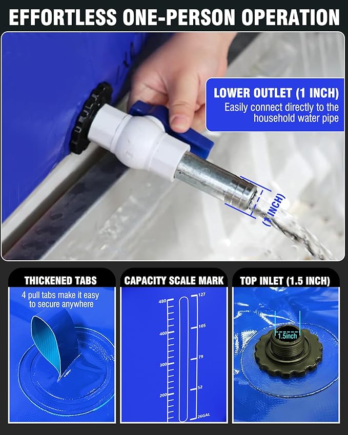 PYY Portable 264 Gallon Water Bladder - Truck Bed,Carrier Cart, Large Water Bob Bathtub Emergency Water Bladders for Outdoor RV Car Camping,Water Bladder Tank with Spigot,Overflow Kit-Blue 1000L