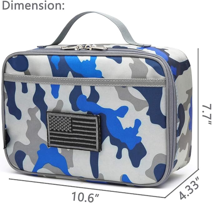 FlowFly Kids Lunch box Insulated Soft Bag Mini Cooler Back to School Thermal Meal Tote Kit for Girls, Boys, Flag