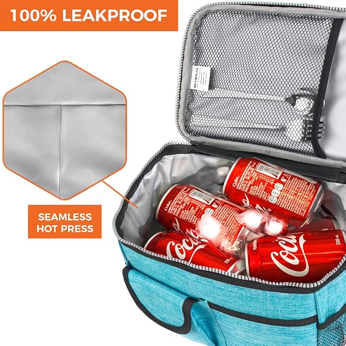 opux Insulated Lunch Bag for Men Women, Leakproof Sea Blue Lunch Box for Work, Portable Soft Lunch Cooler Bag with Shoulder Strap, Adult Lunchbox Lunch Pail for Kid Boy Girl School, 14 Can/8L