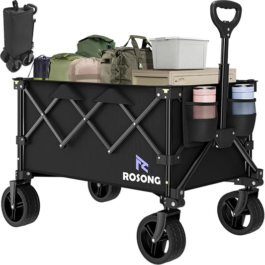 Folding Wagon Cart with Wheels Foldable - Collapsible Wagons Heavy Duty, Fold Up Portable Utility Wagon for Grocery Beach Sports Fishing Camping Shopping, Carrito para Cargar Cosas Con Ruedas