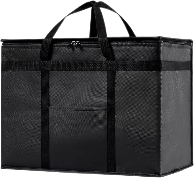 NZ home XL Plus Insulated Cooler Bag and Food Warmer for Delivery & Grocery Shopping with Zippered Top, Black (1 Pack)