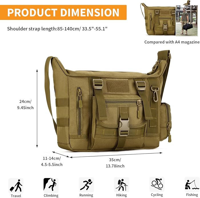 HUNTVP Tactical Messenger Bag Shoulder Bag Cross Body Bag Belt Sling Bags Laptop For Working Cycling Hunting Camping