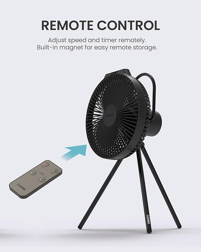 Claymore V1040 Fan (Black) - Premium Rechargeable Portable Air Circulator. Powerful, Quiet with Large 10,400mAh Battery, Versatile Stand & Remote Control. Up to 23 Hours Runtime, All Seasons.