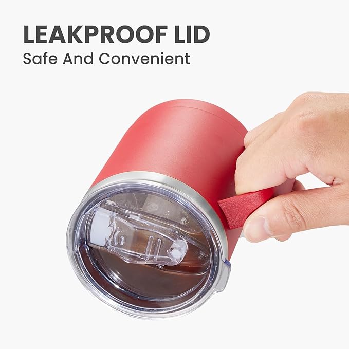 MEWAY 12oz Coffee Mug With Handle and Sliding Lid,Stainless Steel Travel Tumbler Cup with Handle,Double Wall Vacuum Insulated Camping Cup for Hot & Cold Drinks Tea (Red,Set of 1)