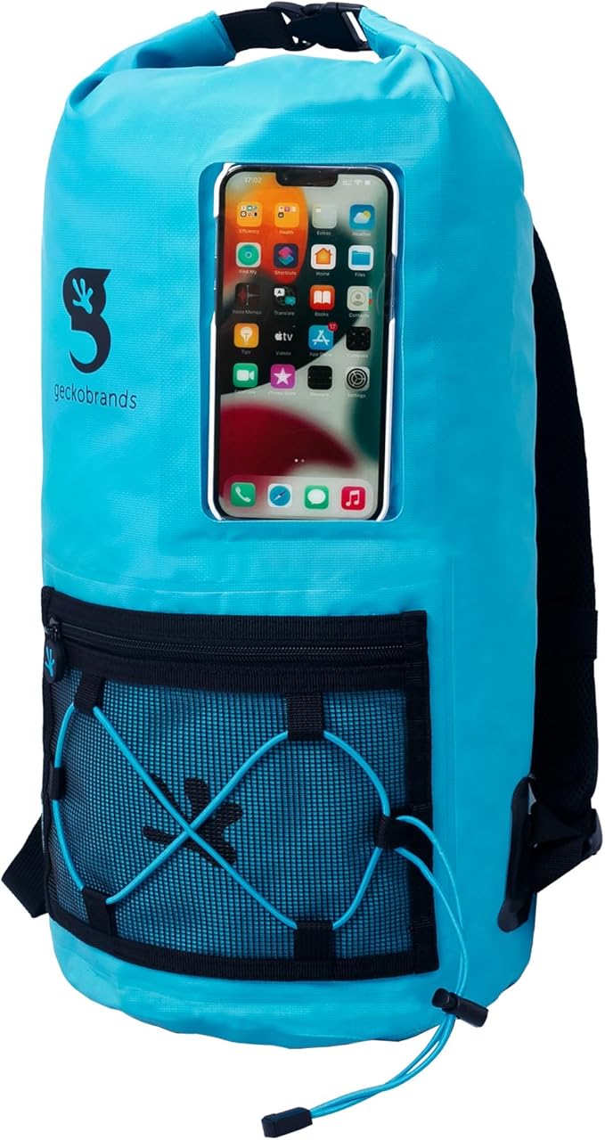 geckobrands Hydroner 20L Waterproof Dry Bag Backpack – Lightweight Roll-Top Bag with Clear Phone Pouch for Outdoor Activities
