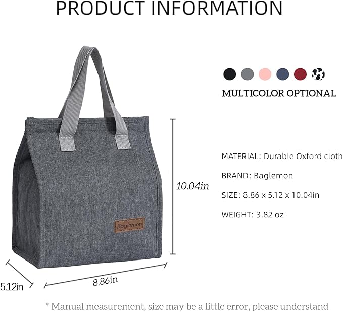 Lunch bag, Insulated Lunch Bag for Women Men, Lunch Containers Reusable Lunch Tote Bags for Work, Travel, Outdoor (Grey)