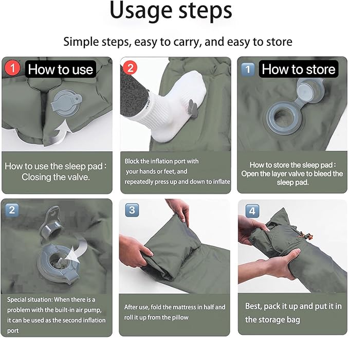 Ultralight Inflatable Camping Sleeping Pad – Compact Built-in Pillow,Waterproof & Durable –Connects to Double Bed and Ideal for Camping, Hiking & Outdoor Adventures