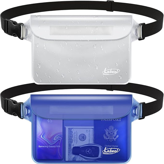 Labeol Waterproof Fanny Pack, 2 PCS Waterproof Pouch with Waist Strap, Fanny Pack to Keep Phone and Valuables Dry for Swimming Kayaking Boating Snorkeling
