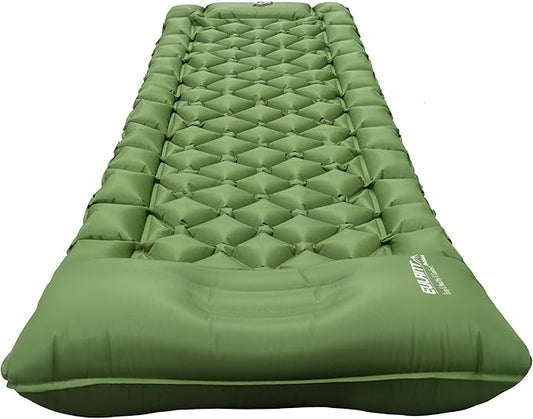 Single Sleeping Pad for Camping, Ultralight Inflatable Sleeping Mat with Pillow and Built-in Foot Pump, Portable Camping Mattress for Tent, Backpacking, Hiking, Traveling (Single,Green)