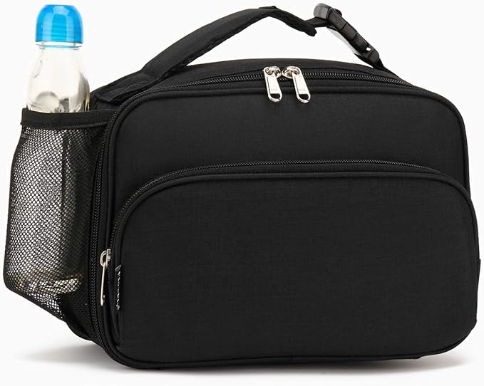 FlowFly Kids Lunch box Insulated Soft Bag Mini Cooler Back to School Thermal Meal Tote Kit for Girls, Boys,Black