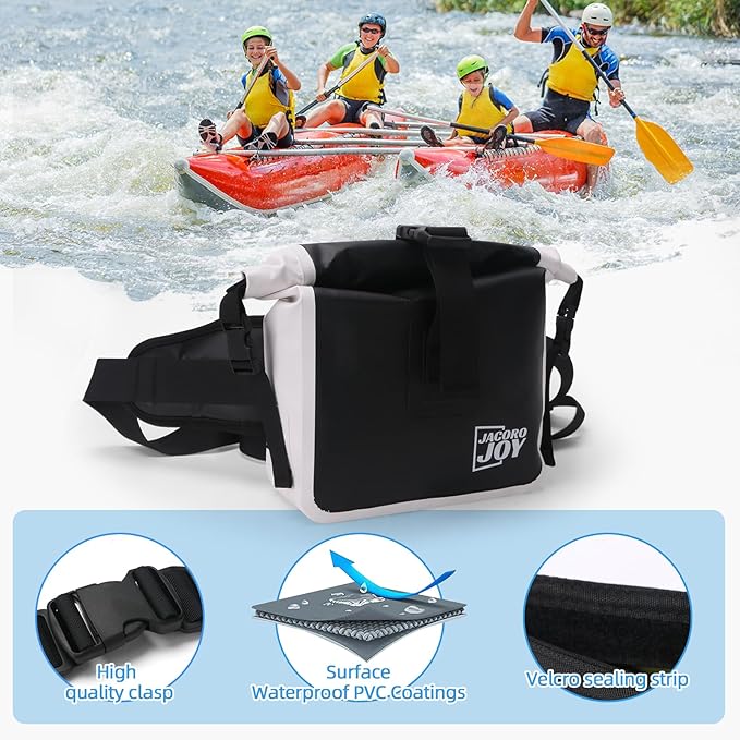Waterproof Dry Bag with Adjustable Waist Strap Large Capacity Waterproof Waist Bag for Kayaking Boating Fishing Cycling (Black)