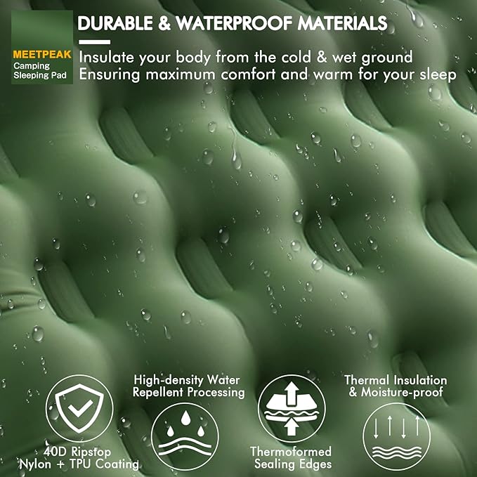 MEETPEAK Extra Thickness 5 Inch Inflatable Sleeping Pad Built-in Pump, Durable Waterproof Camping Air Mattress for Backpacking Traveling Hiking, Compact & Lightweight Camping Sleeping Mat