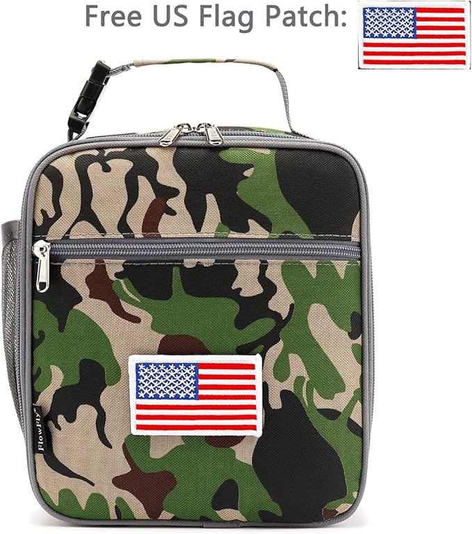 FlowFly Kids Lunch box Insulated Soft Bag Mini Cooler Back to School Thermal Meal Tote Kit for Girls, Boys,Flag