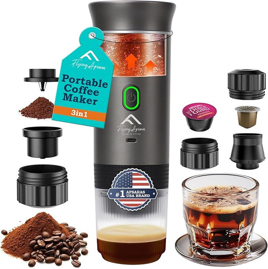 APSARAS USA Portable Coffee Maker for Travel, Portable Espresso Maker, 20 bar Mini Espresso Machine, 3in1 Travel Coffee Maker with Ground Coffee & Capsule(Ns&DG) for RV, Camping, Car