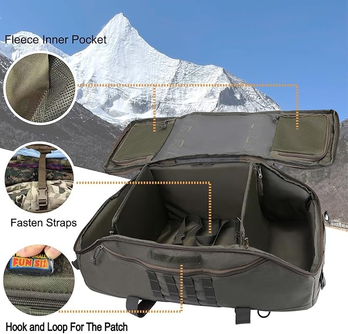 Travel Gym Duffle Bag Tactical, Gear Backpack for Men Women, Large Duffle Hand Bag for Travel, 3 in 1 Shoulder Backpack for Sports Hiking Camping, Water Resistant & Easy Clean (Army Green, 55L)