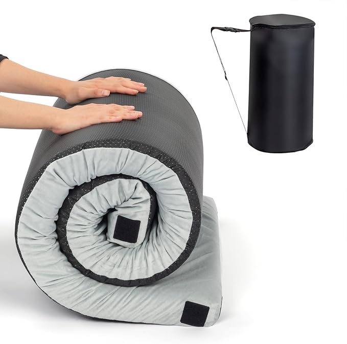 Outvita Sleeping Pad, Portable Camping Mat, CertiPUR-US Memory Foam Camping Mattress, Roll Up Floor Bed for Tent, Cot, Truck, Car, Outdoor Travel w/Portable Bag (3" with Pillow / 2.5" Without Pillow)