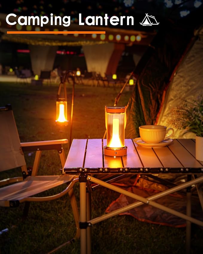 ROSHWEY Rechargeable Table Lamp, Portable Camping Lantern Dimmable Small Nightlight for Indoor Outdoor, Home Emergencey and Outages Lights, Orange Handle