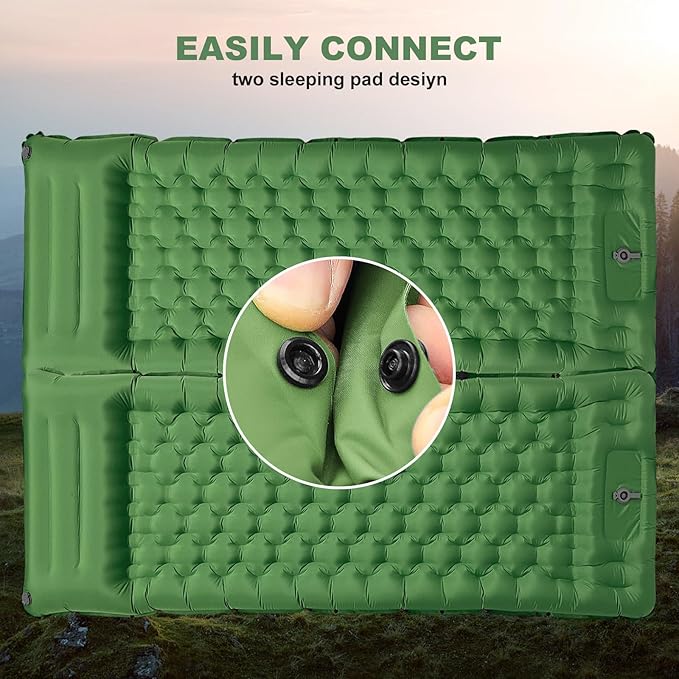 MINGPINHUIUS Camping Sleeping Pad with Pillow: Extra Thick 4.7 Inch Ultralight Self Inflating Air Mat, Connectable 50D Insulated Sleep Mattress for Backpacking, Camp, Hiking, Tent (Olive Green)
