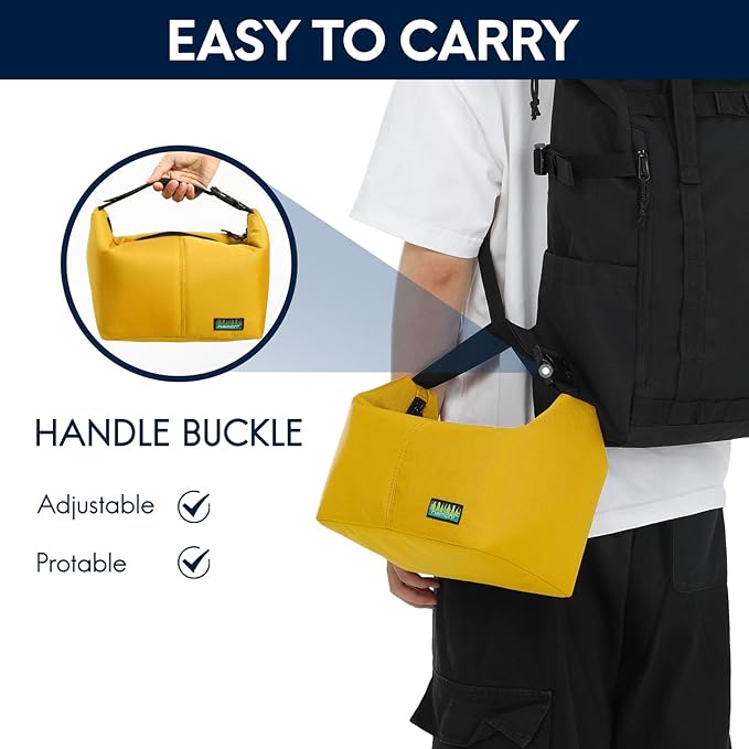 Haimont Small Insulated Lunch Bag for Men, Women, Portable Soft Cooler Bag with Buckle, Leakproof Lunchbox for Work, Travel, Camping, Hiking, Beach, Yellow