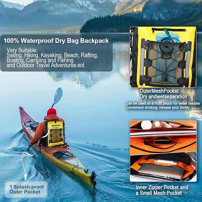 Waterproof Backpack Heavy Duty Dry Bag Roll Top Closure Waterproof Bag Waterproof Bag with IPX8 Waterproof Phone Case
