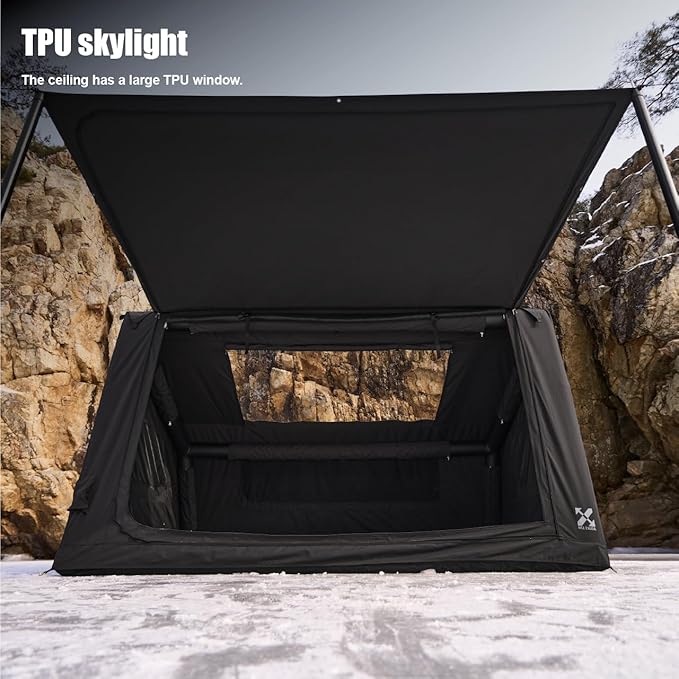 2025 Upgraded Canvas Inflatable Camping Tent with Pump, Easy Setup Blow Up Air Tent for Camping,No Assembly Needed Air Tent with Mesh Skylight Windows&Doors