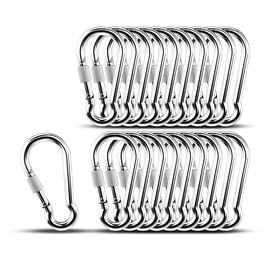 KINLINK 20 Pack Screw Locking Carabiner, 3.54 inch Heavy Duty Carabiner Clips, 304 Stainless Steel Small Caribeener Clips, Caribiniers for Outdoor Camping, Swing, Hammock, Hiking, Quick Link