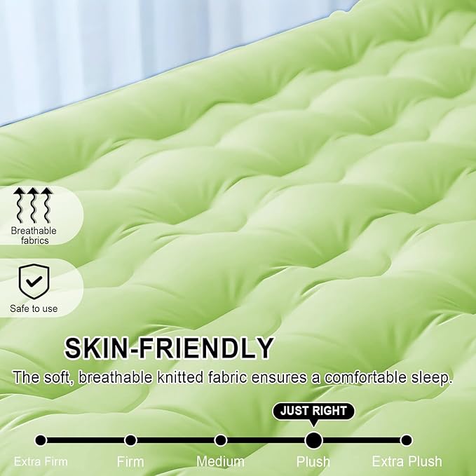 Queen Air Mattress with Built-in Battery Pump, All Luxury Cooling Pongee Fabric Material, Waterproof & Leakproof Air Mattress Queen, Portable Foldable Guest Bed (18", Green)