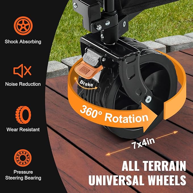 VEVOR 350LBS Collapsible Wagon Cart Heavy Duty Foldable 113L, Folding Beach Utility Wagon with Big Wheels, Portable Grocery Cart for Groceries Camping Sports Garden