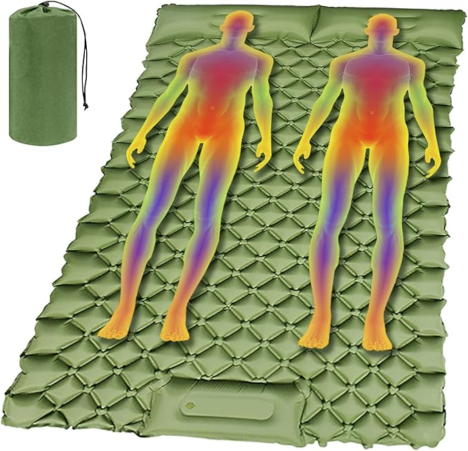 Outdoor Inflatable Mattress, self Inflating Sleeping pad, Airbed with Built-in Pump, Portable Camping Mattress for Adults, 200 x 122 x 7cm, Army Green
