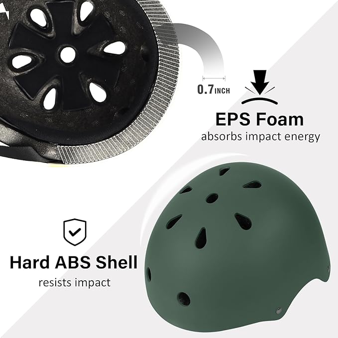 Skateboard Bike Helmet, Lightweight Adjustable, Multi-Sport for Bicycle Skate Scooter, 3 Sizes for Adult Youth & Kids