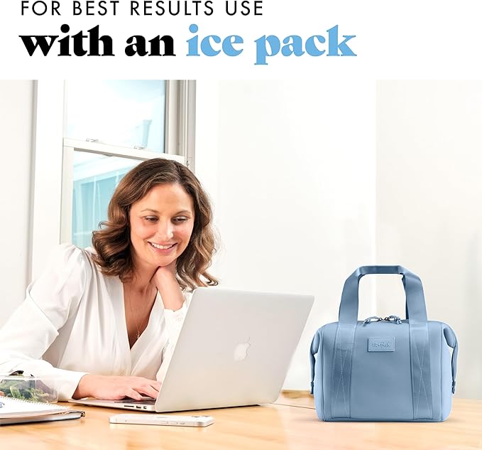 Fit & Fresh Neoprene Lunch Bag For Women, Insulated Womens Lunch Bag For Work, Tear & Stain Resistant Large Lunch Box For Women With Containers and Ice, Machine Washable Remi Lunch Bag, Slate Blue