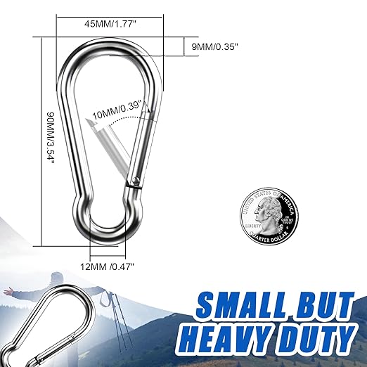 Carabiner Clip Hooks, 20pcs 3.54 inch Carabiners Heavy Duty, 304 Stainless Steel Spring Snap Hook Fits Camping Hiking, Metal Clips for Rope Chain Keys Rings